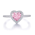 Heart Shaped Pink Cubic Zirconia Halo Engagement Ring, Silver Plated Pave Band Promise Ring for Women