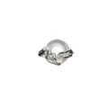 Silver Plated Wing Wrap White Chalcedony Donut Ring, Natural Peace Stone Open Adjustable Ring Vintage Jewelry