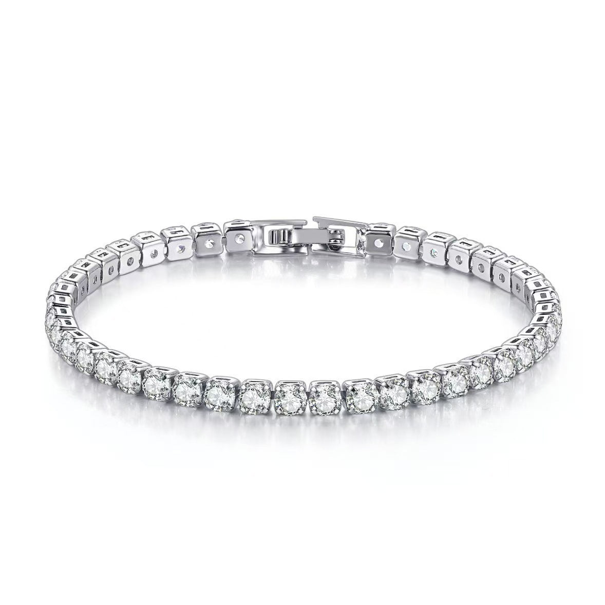 Full Square Cut CZ Tennis Bracelet, Silver Plated Inline Cubic Zirconia Classic Link Bracelet for Party & Gift