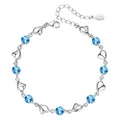 Silver Plated Heart Link Sky Blue Crystal Bracelet, Dainty Round Gemstone Extension Chain Bracelet For Ladies