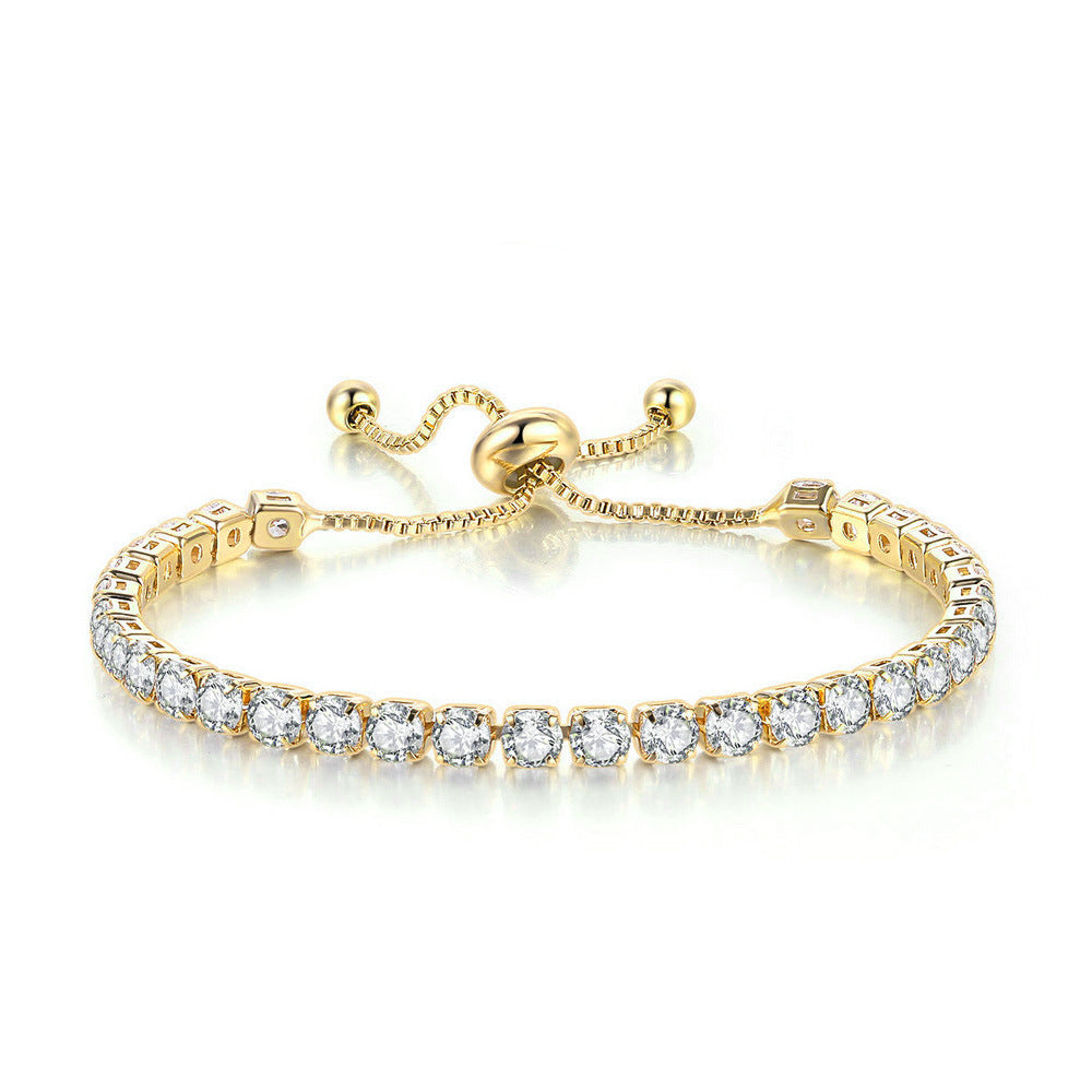 18K Gold Plated Round CZ Tennis Bracelet, Adjustable Slider Box Chain Sparkling Bracelet for Women Party Jewelry