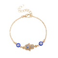 Gold Plated Hamsa Hand Evil Eye Bracelet, Blue Enamel Lucky Eye Dainty Chain Bracelet Protection Jewelry