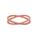 Rose Gold Plated Crisscross Pave CZ Ring, Double Band Intertwined Stackable Promise Ring for Ladies